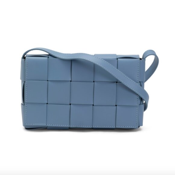 STELLA BIANCA Made In Italy Woven Smooth Leather Crossbody Handbag Blue Italy - Picture 3 of 16